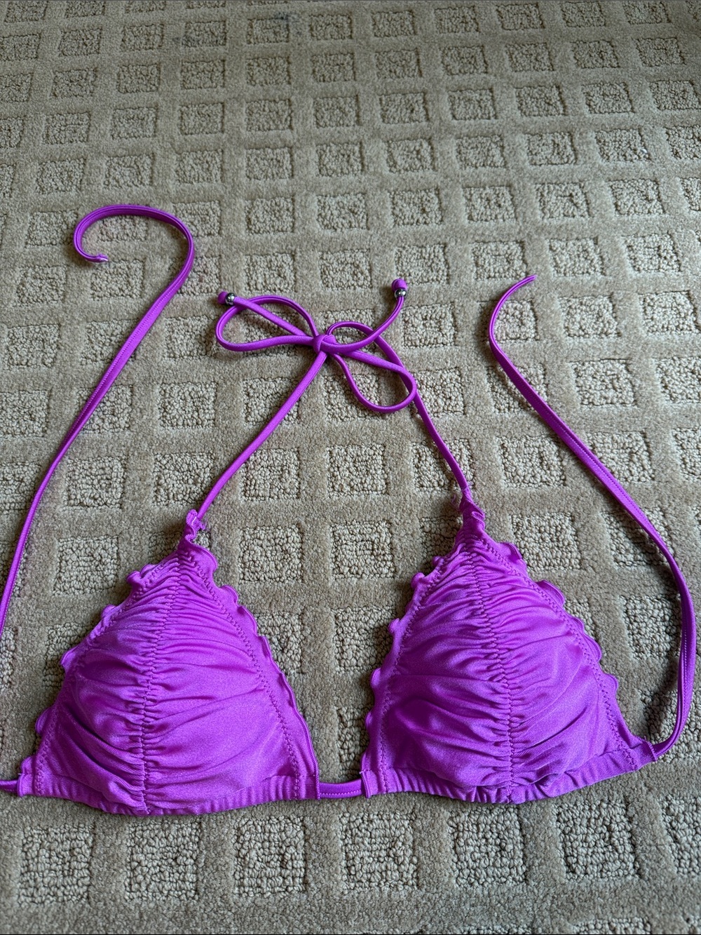 Fuschia Ruched Triangle Bikini Top